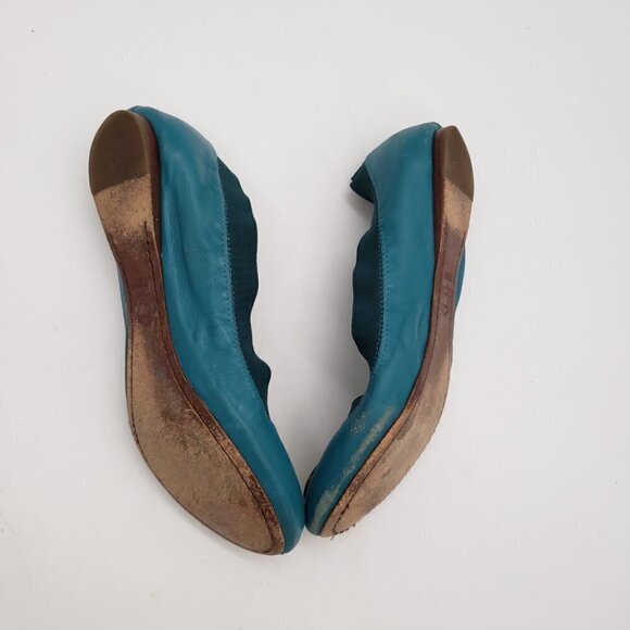 Tory Burch Caroline Ballet Flats Blue Leather Packable Slip On Shoes Sz 7.5M - Picture 6 of 8